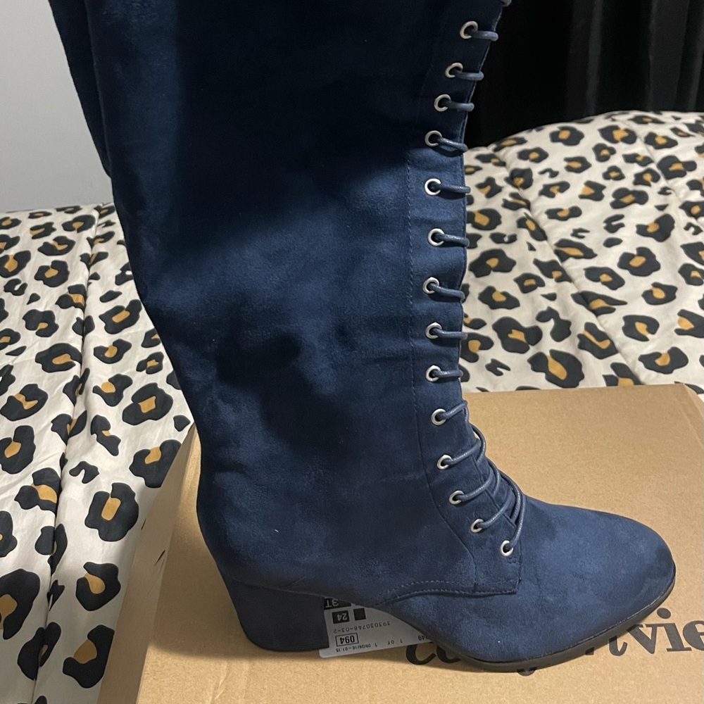 Navy Tall Wide Calf Boots
